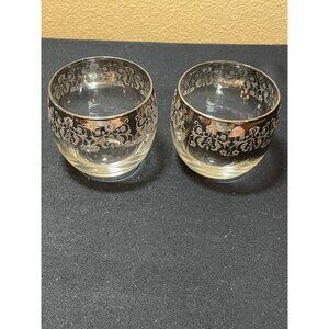 Vintage Vitreon Queens Lusterware Roly Poly Glasses MCM Silver Fade 1950s